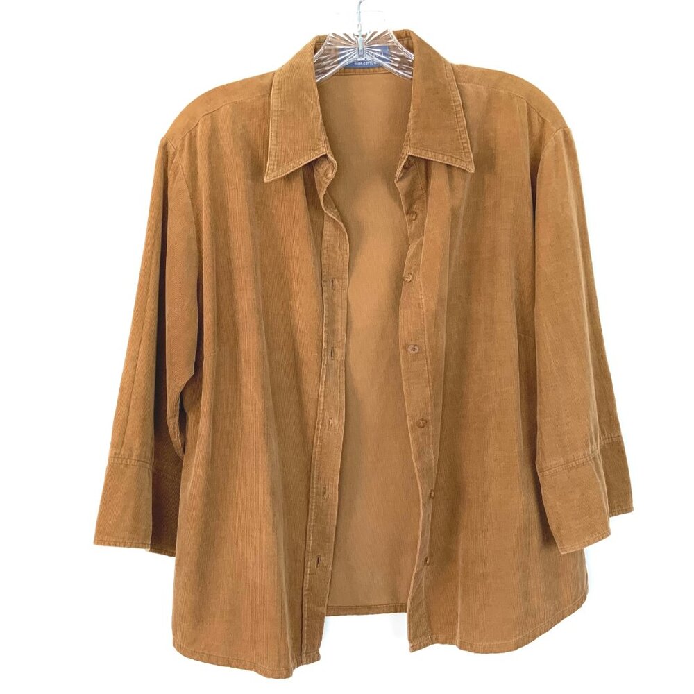 Vintage Marco Pecci Corduroy Cotton Button Up Shirt Caramel Brown Sz M - Picture 3 of 16